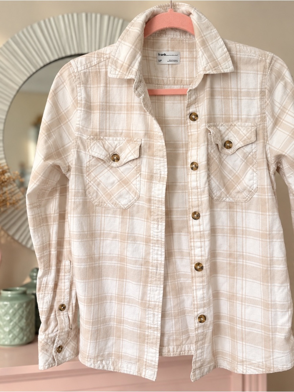 Frank & oak women Beige & Cream Plaid Button-Down Shirt
